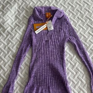 WISP Wisdom Lavender Ribbed Cowl Neck Sweater